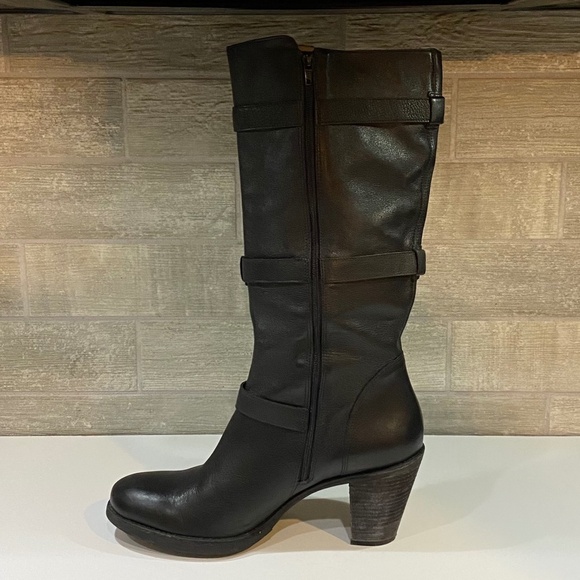 Via Spiga‎ 3 Buckle Black Leather Upper Zip Up Knee Boot Round Toe Size 11M - Picture 3 of 12